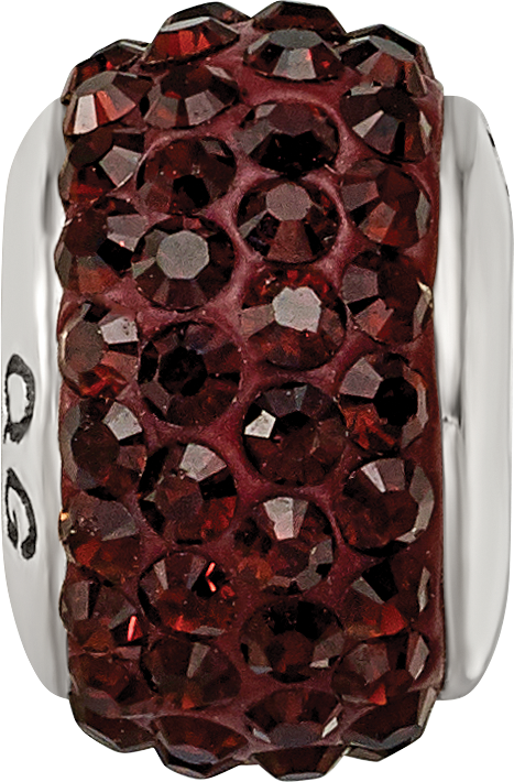 Sterling Silver 925 Crystal Bead with Red Preciosa Stone, Polished Finish