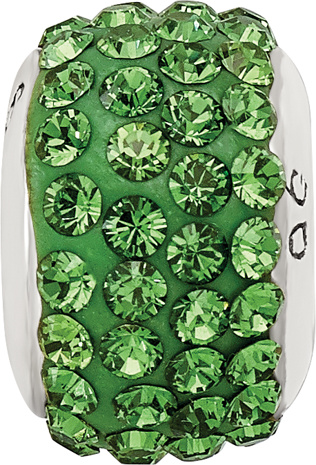 Sterling Silver 925 Polished Green Preciosa Crystal Bead, Solid & Elegant