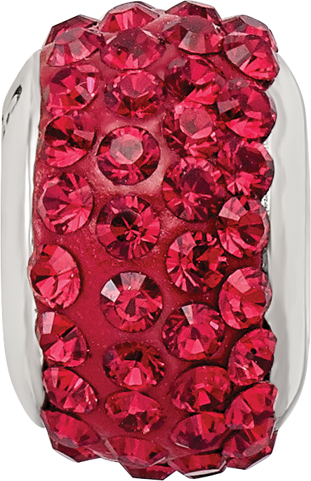 Sterling Silver 925 Polished Bead with Scarlet Preciosa Crystal  Elegant & Solid