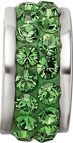 Sterling Silver 925 Double Row Green Crystal Bead Polished Finish