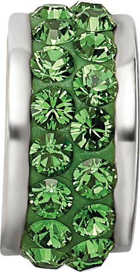 Sterling Silver 925 Double Row Green Crystal Bead Polished Finish