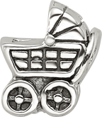 Sterling Silver 925 Baby Carriage Bead with Antiqued Finish Solid Charm