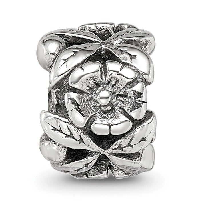 Sterling Silver 925 Floral Themed Bead with Antiqued Finish