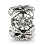 Sterling Silver 925 Floral Themed Bead with Antiqued Finish