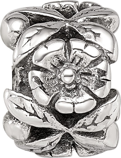 Sterling Silver 925 Floral Themed Bead with Antiqued Finish