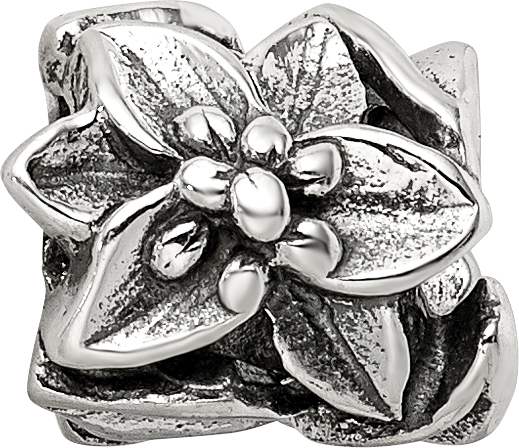 Sterling Silver 925 Plumeria Floral Bead with Antiqued Finish Solid Cast Design