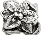 Sterling Silver 925 Plumeria Floral Bead with Antiqued Finish Solid Cast Design
