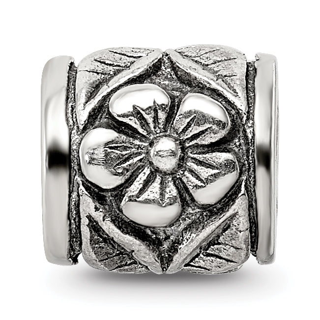 Sterling Silver 925 Antiqued Floral Bead with Solid Cast Design