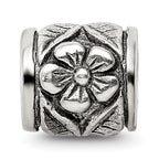 Sterling Silver 925 Antiqued Floral Bead with Solid Cast Design