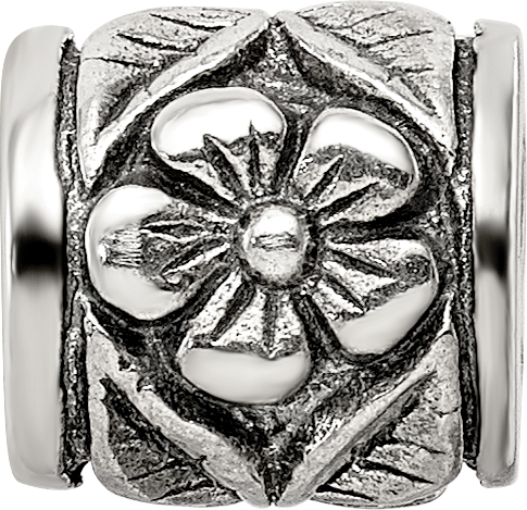 Sterling Silver 925 Antiqued Floral Bead with Solid Cast Design
