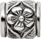 Sterling Silver 925 Antiqued Floral Bead with Solid Cast Design