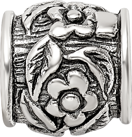 Sterling Silver 925 Antiqued Floral Bead with Solid Casted Design