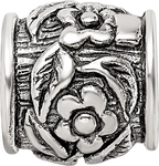 Sterling Silver 925 Antiqued Floral Bead with Solid Casted Design
