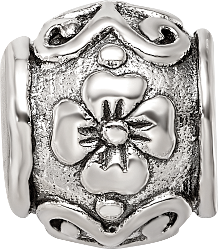 Sterling Silver 925 Floral Bead with Antique Finish Solid Charm