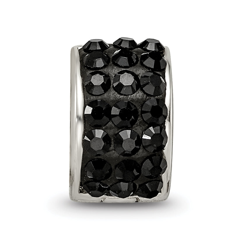Sterling Silver 925 Black Preciosa Crystal Bead with Polished Finish