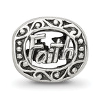 Sterling Silver 925 Faith Bead with Antiqued Finish Solid Themed Design