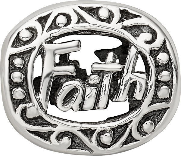 Sterling Silver 925 Faith Bead with Antiqued Finish Solid Themed Design