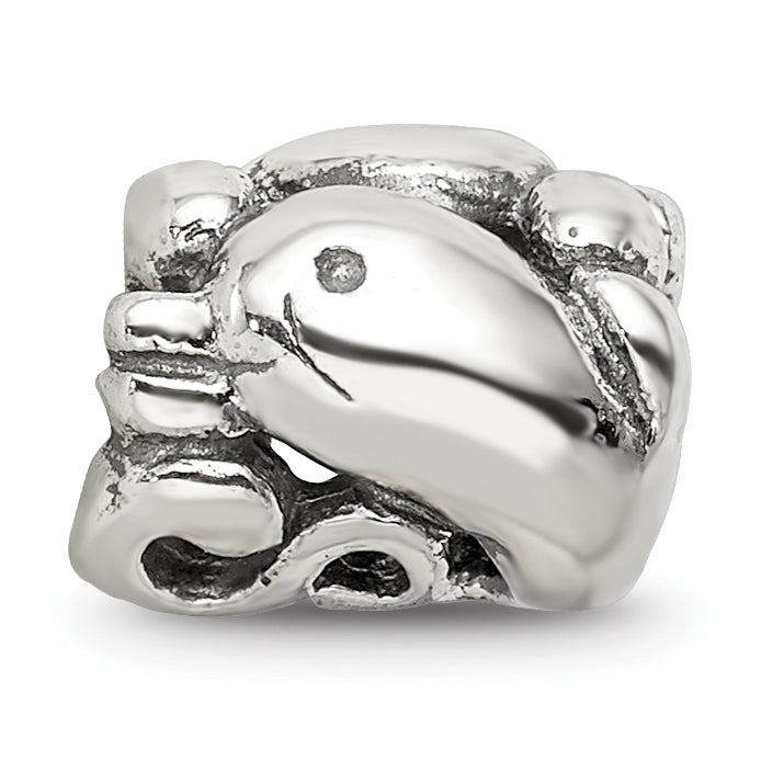 Sterling Silver 925 Dolphin Bead with Antiqued Finish Solid and Casted Design