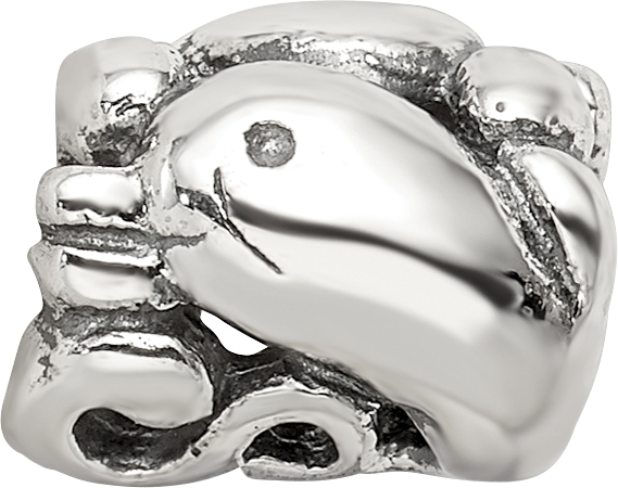 Sterling Silver 925 Dolphin Bead with Antiqued Finish Solid and Casted Design