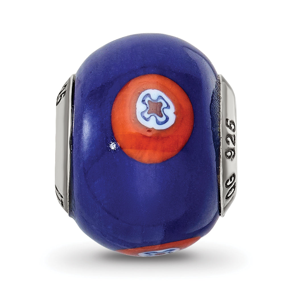 Sterling Silver 925 Blue Glass Bead with Decorative Accents Elegant Style