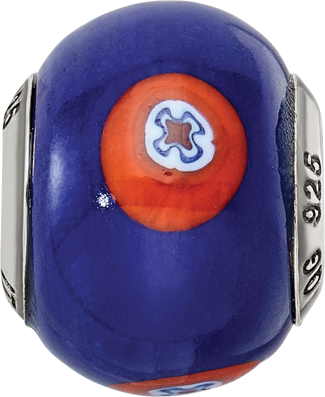 Sterling Silver 925 Blue Glass Bead with Decorative Accents Elegant Style