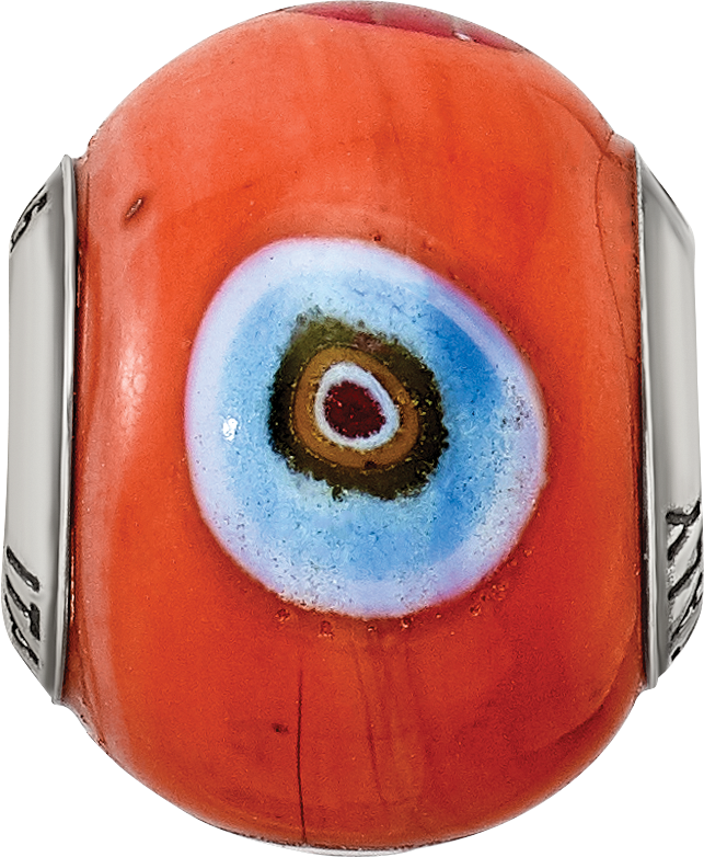 Sterling Silver 925 Italian Glass Bead with Orange Accents Elegant and Vibrant Accessory