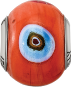 Sterling Silver 925 Italian Glass Bead with Orange Accents Elegant and Vibrant Accessory