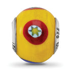 Sterling Silver 925 Glass Bead with Italian Yellow Accents Polished Finish