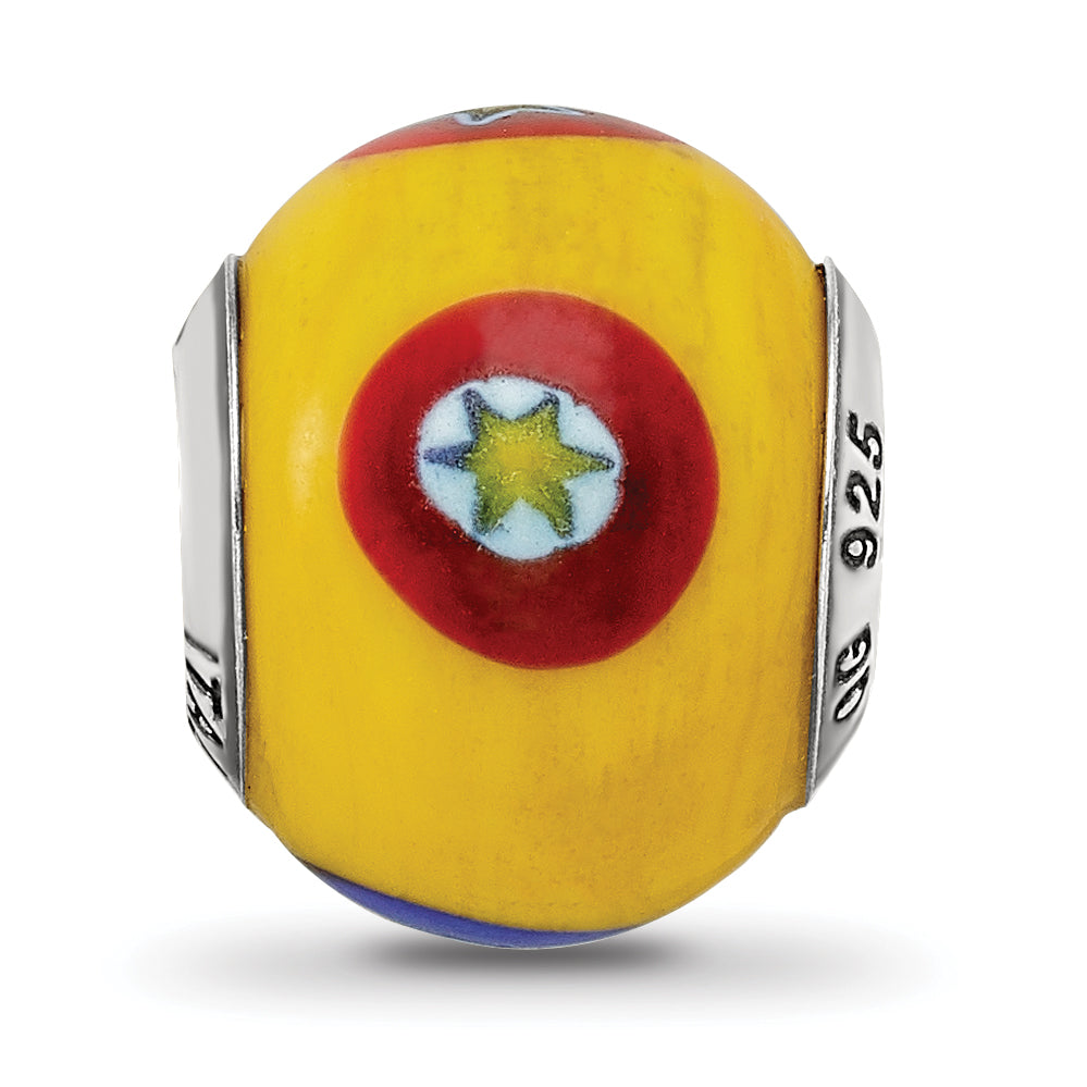 Sterling Silver 925 Glass Bead with Italian Yellow Accents Polished Finish