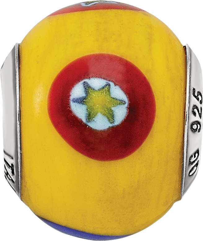 Sterling Silver 925 Glass Bead with Italian Yellow Accents Polished Finish
