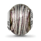 Sterling Silver Murano Glass Bead with Purple Stripes  Elegant, Handcrafted Italian Design