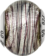 Sterling Silver Murano Glass Bead with Purple Stripes  Elegant, Handcrafted Italian Design