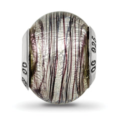 Sterling Silver Reflections Italian Murano Purple Stripes Glass Bead