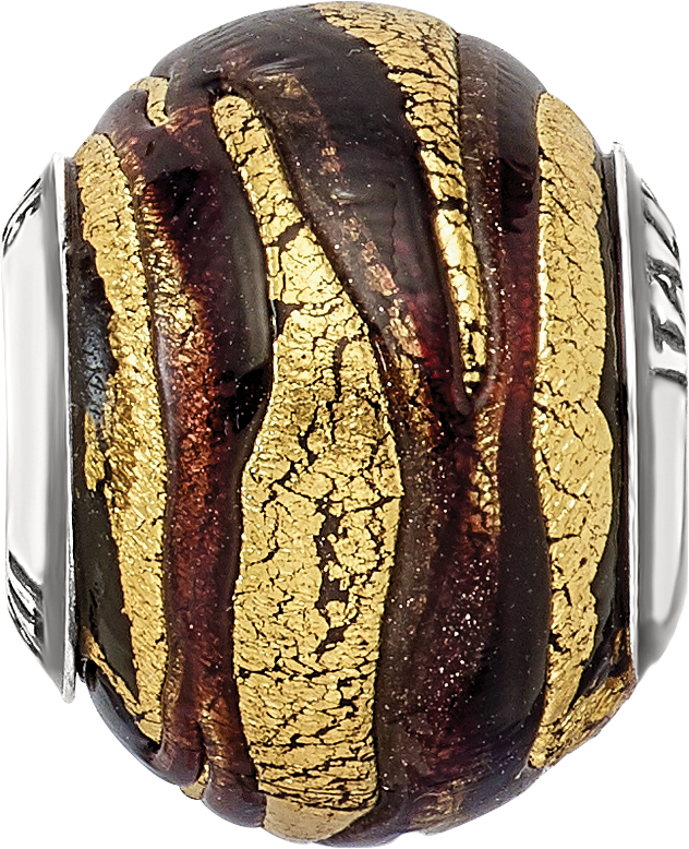 Sterling Silver Italian Glass Bead with Brown & Gold Polished Finish Versatile and Elegant