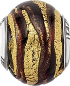 Sterling Silver Italian Glass Bead with Brown & Gold Polished Finish Versatile and Elegant