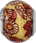 Sterling Silver 925 Italian Floral Glass Bead with Polished Overlay Design
