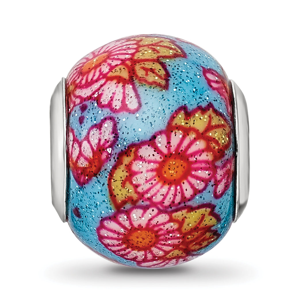 Sterling Silver Reflections Italian Multicolor Floral Overlay Glass Bead