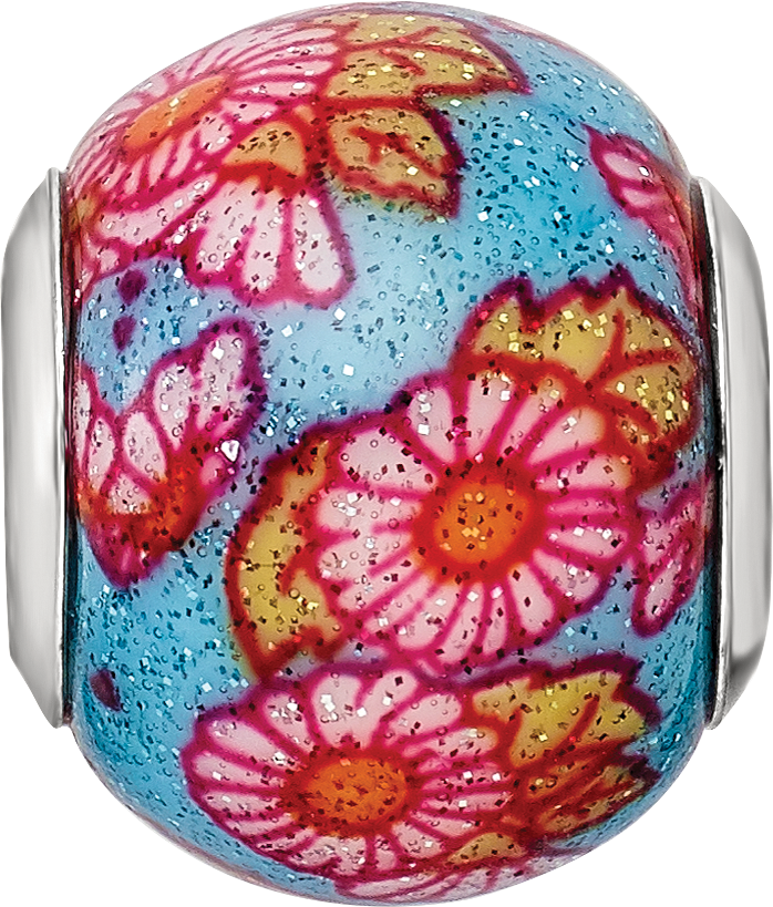 Sterling Silver Reflections Italian Multicolor Floral Overlay Glass Bead