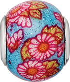 Sterling Silver Reflections Italian Multicolor Floral Overlay Glass Bead