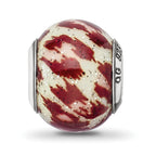 Sterling Silver 925 Glitter Glass Bead in Pink & Brown Elegant Design