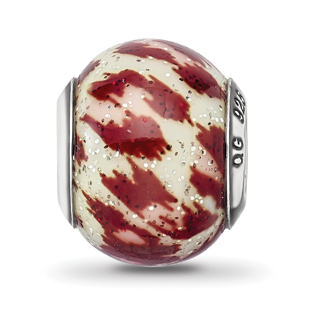 Sterling Silver 925 Glitter Glass Bead in Pink & Brown Elegant Design