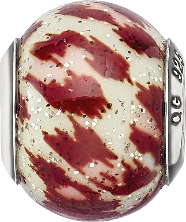 Sterling Silver 925 Glitter Glass Bead in Pink & Brown Elegant Design
