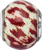 Sterling Silver 925 Glitter Glass Bead in Pink & Brown Elegant Design