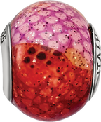 Sterling Silver Python Glass Bead with Italian Pink & Orange Design, Polished Finish