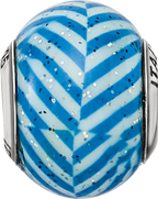 Sterling Silver 925 Blue Striped Glass Bead with Glitter Detailing  Italian Elegance
