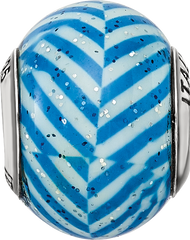 Sterling Silver Reflections Italian Blue Stripes w/Glitter Glass Bead