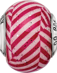 Sterling Silver Reflections Italian Pink Stripes w/Glitter Glass Bead