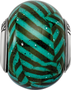 Italian Teal Stripe Glass Bead Charm in Sterling Silver