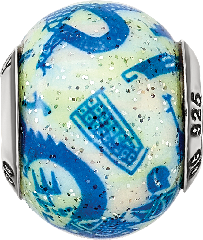 Sterling Silver Reflections Italian Decorative Blue & White Glass Bead