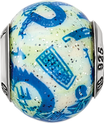 Sterling Silver Reflections Italian Decorative Blue & White Glass Bead